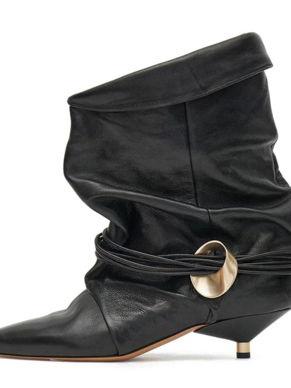 Slouchy Kitten Heel Ankle Boots Wide Calf Slouch Cowboy Boots Fold Over Pointed